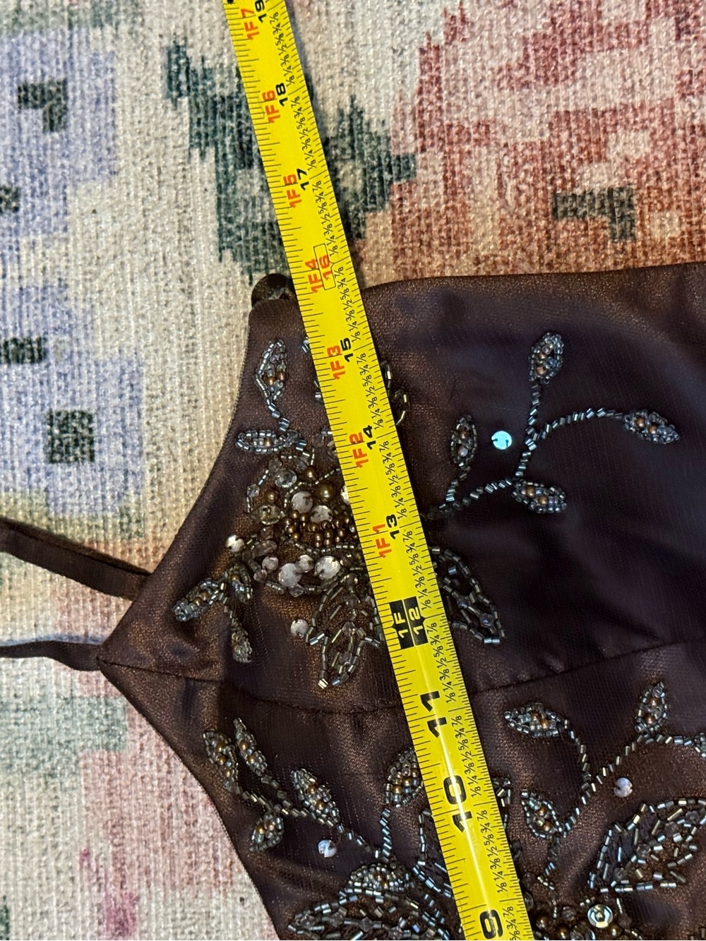 SUE WONG Nocturne MIDI Beaded and Tulle Chocolate Brown Dress Y2K vintage - Picture 4 of 6